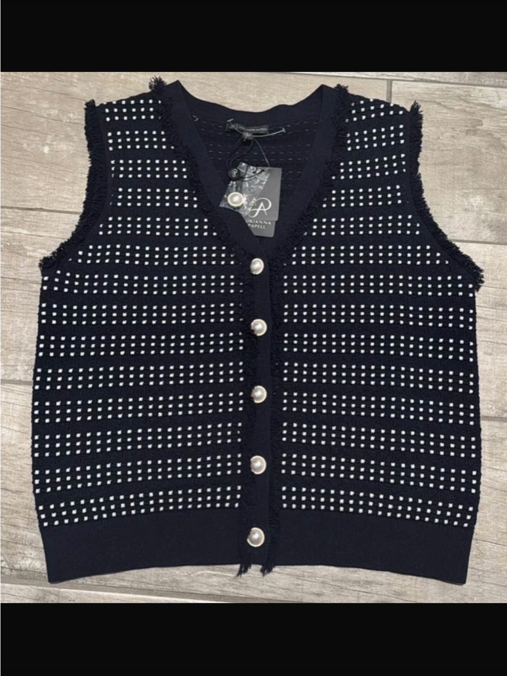 Navy Sleeveless Knit Button Vest